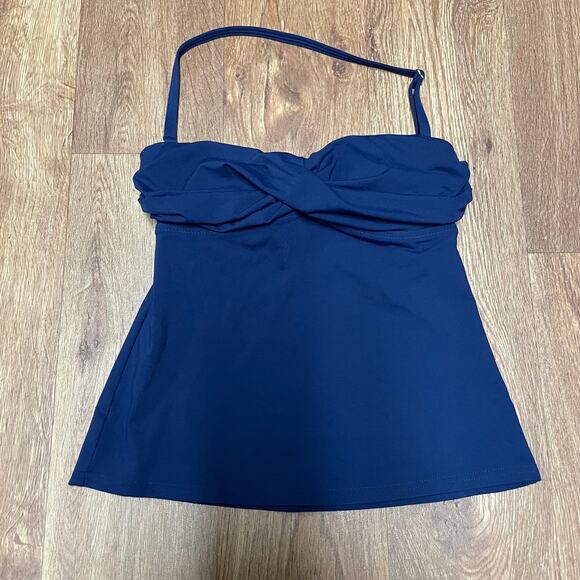 Lands End Womens Solid Blue Strapless Halter Tankini Swim Top XXS Molded Cups - Picture 1 of 6